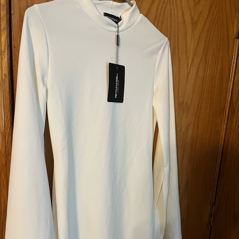 PRETTY LITTLE THING WHITE BELL SLEEVE DRESS